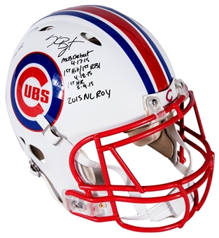 Kris Bryant Autographed and Multi- Inscribed Chicago Cubs Football Helmet (JSA)